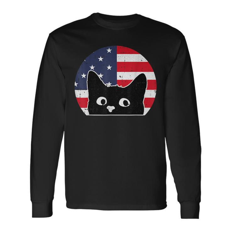 American Flag Cat 4Th Of July Kitten Patriotic Pet Lover Long Sleeve T-Shirt T-Shirt