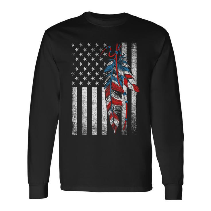 American Flag Native Feather Pride Month Indigenous Long Sleeve T-Shirt T-Shirt