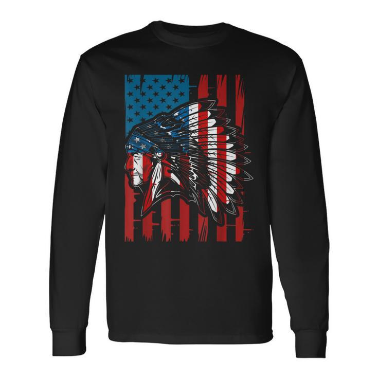 American Indian Roots Us Flag Indigenous Native American Long Sleeve T-Shirt