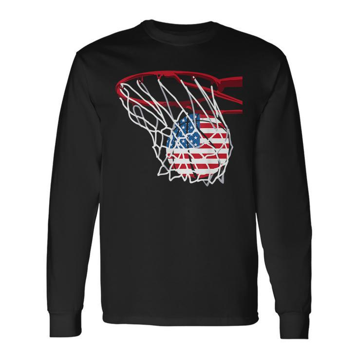 American Patriotic Basketball 4Th Of July Us Flag Men Boys Long Sleeve T-Shirt