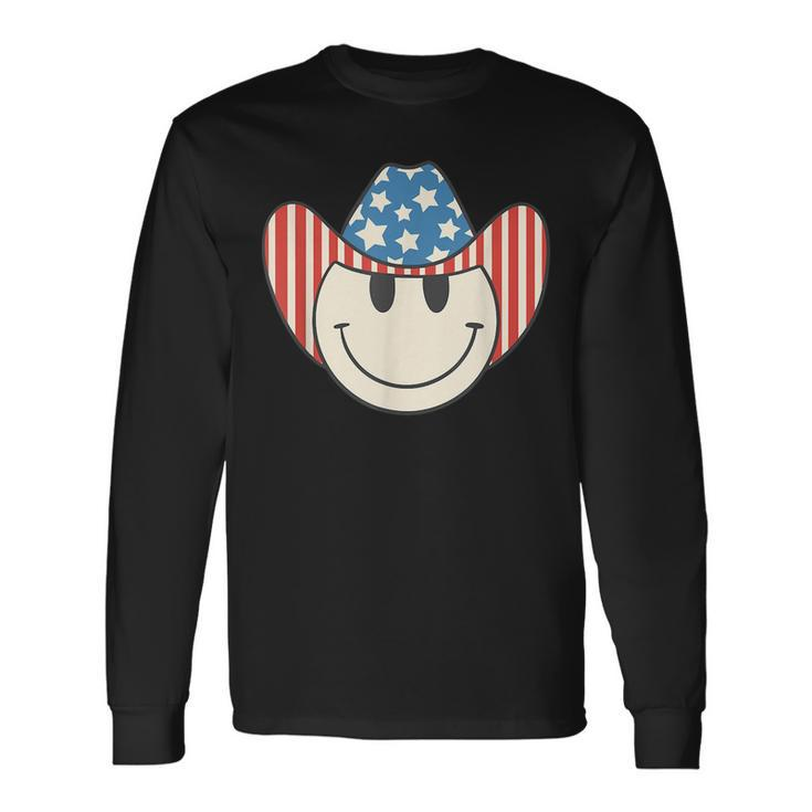 American Smile Face Cowboy Cowgirl 4Th Of July Howdy Rodeo Long Sleeve T-Shirt