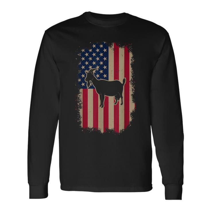 American Us Flag Fainting Goat Long Sleeve T-Shirt