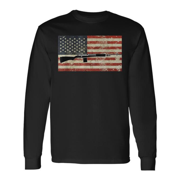 American Usa Flag M14 Gun Rifle 762 Army Military Firearm Long Sleeve T-Shirt T-Shirt