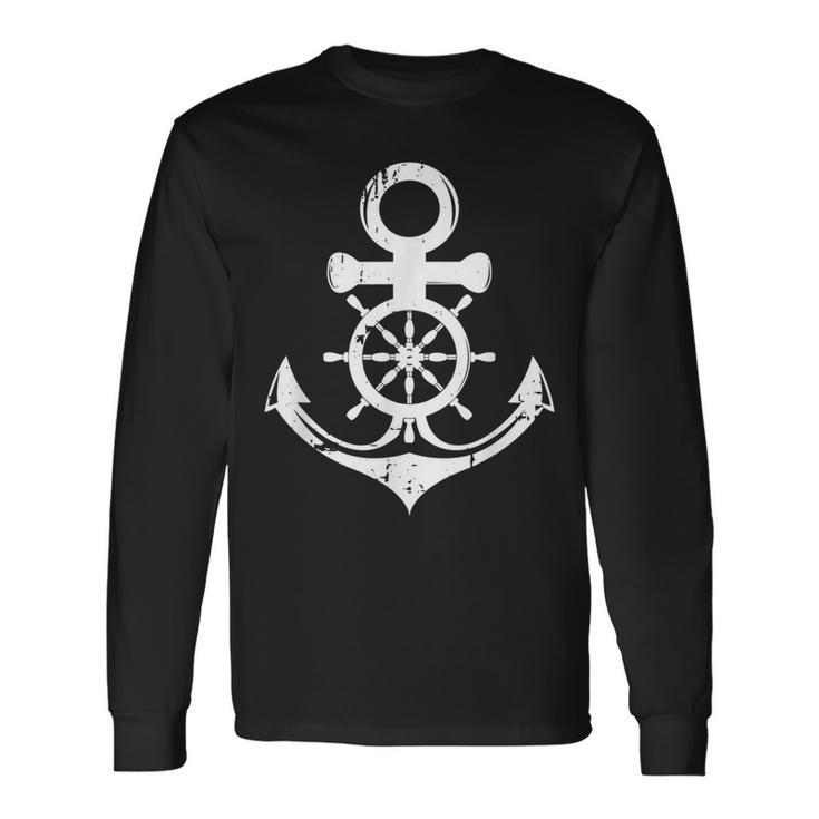 Anchor With Ship Sring Wheel Nautical Vintage Sailor Long Sleeve T-Shirt T-Shirt