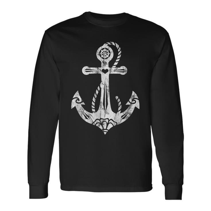 Anchor Symbol Sacred Rose Heart Tattoo Style Long Sleeve T-Shirt T-Shirt