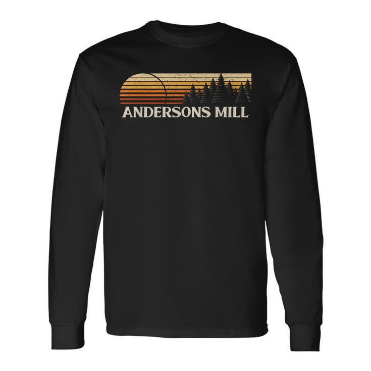Andersons Mill Va Vintage Evergreen Sunset Eighties Retro Long Sleeve T-Shirt