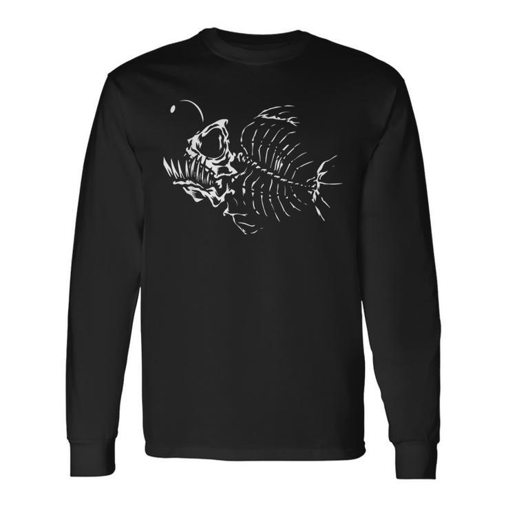 Angle Fish Skeleton Halloween Costume Scary Deep Sea Animal Long Sleeve T-Shirt