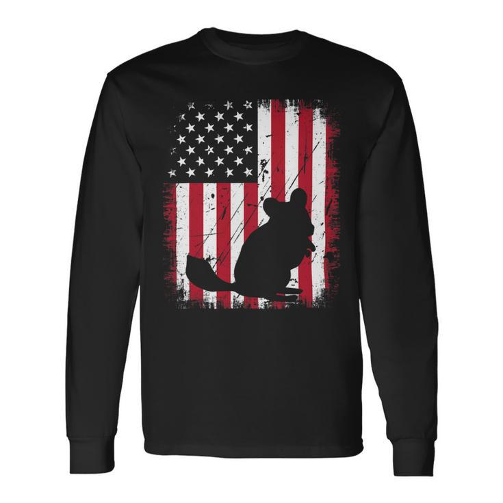 Animal Lover Vintage American Flag 4Th Of July Chinchilla Long Sleeve T-Shirt