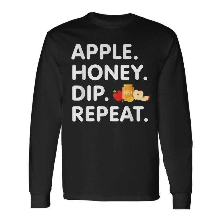 Apple Honey Dip Repeat Rosh Hashanah Jewish New Year Long Sleeve T-Shirt