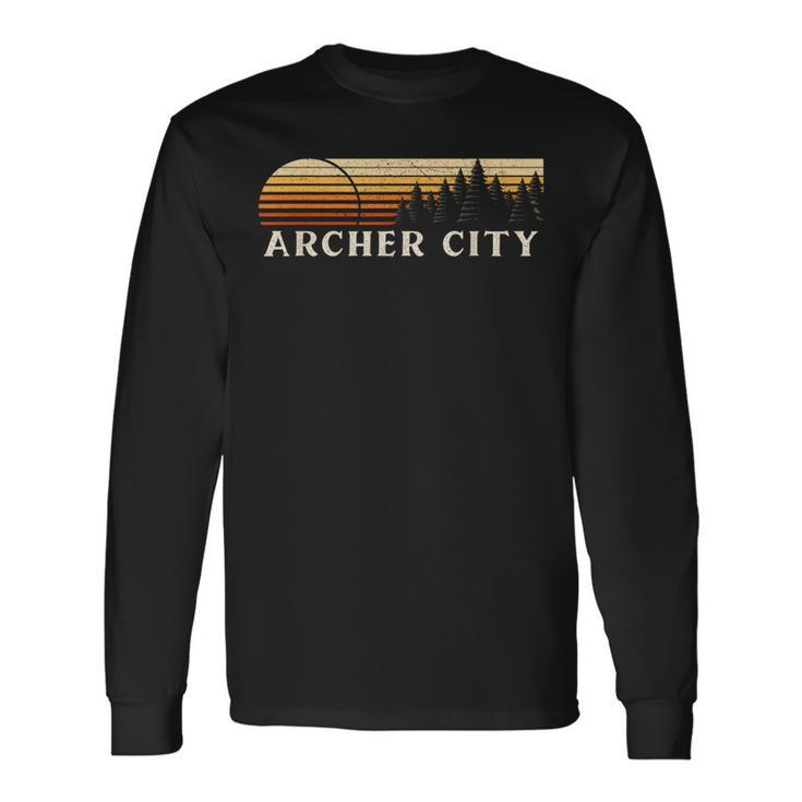 Archer City Tx Vintage Evergreen Sunset Eighties Retro Long Sleeve T-Shirt