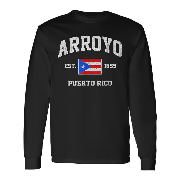 Arroyo Puerto Rico Vintage Boricua Flag Athletic Style Long Sleeve T-Shirt