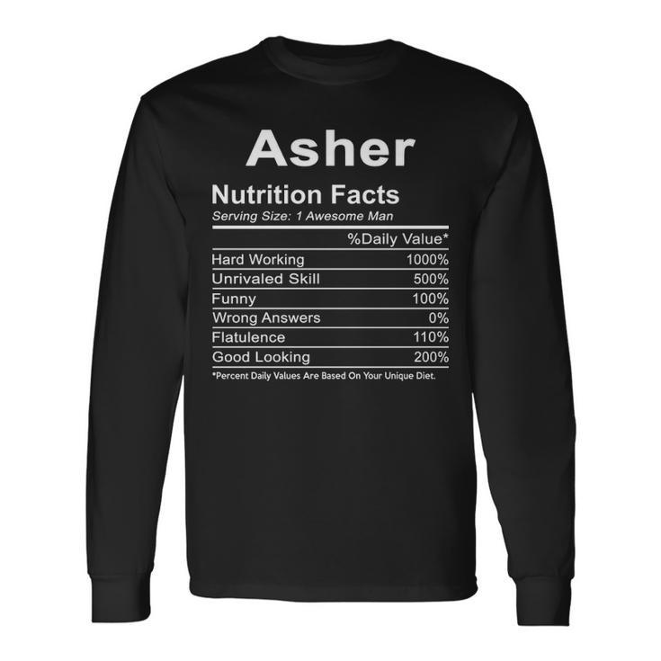 Asher Name Asher Nutrition Facts V2 Long Sleeve T-Shirt