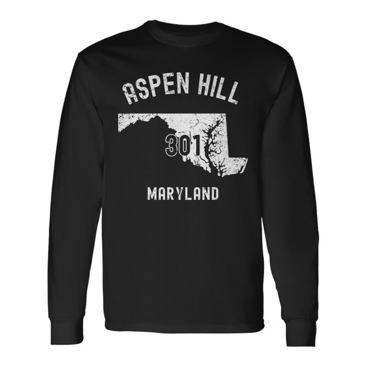 Aspen Hill Maryland Md 301 Vintage Athletic Style Long Sleeve T-Shirt