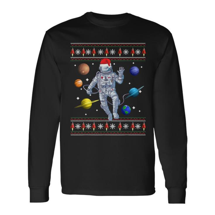 Astronaut Space Planets Lover Ugly Christmas Sweater Style Long Sleeve T-Shirt