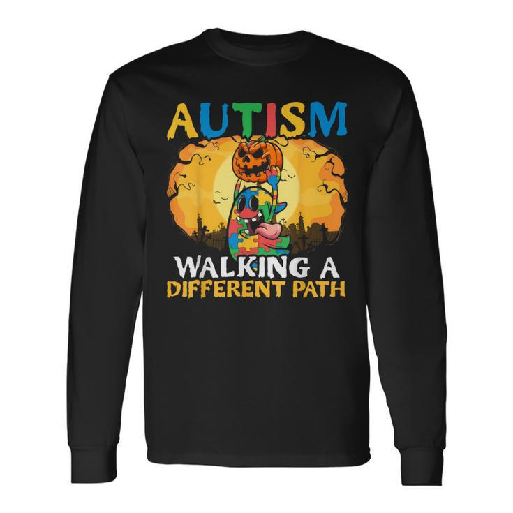 Autism Halloween Puzzle Trick Or Treat Autism Awareness Long Sleeve T-Shirt