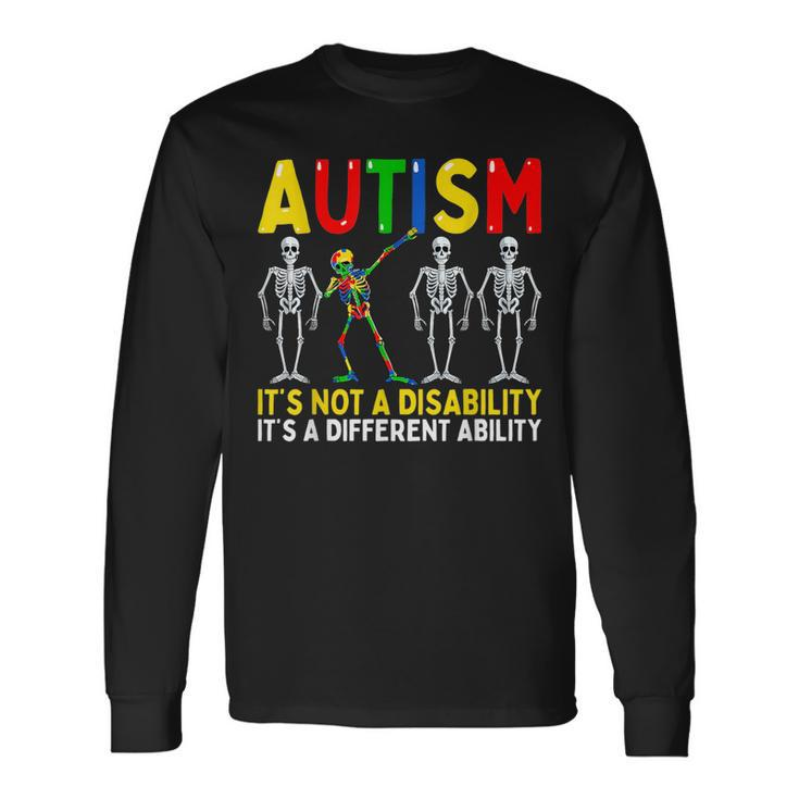 Autism Its A Different Ability Dabbing Skeleton Long Sleeve T-Shirt T-Shirt