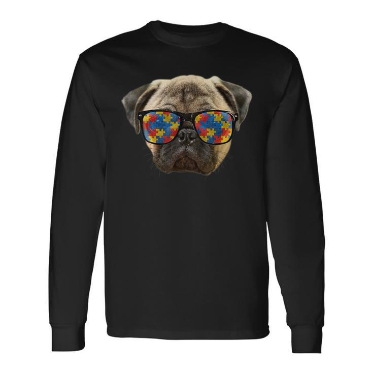 Autism Pug Wearing Sunglasses For Autism Awareness For Pug Lovers Long Sleeve T-Shirt T-Shirt