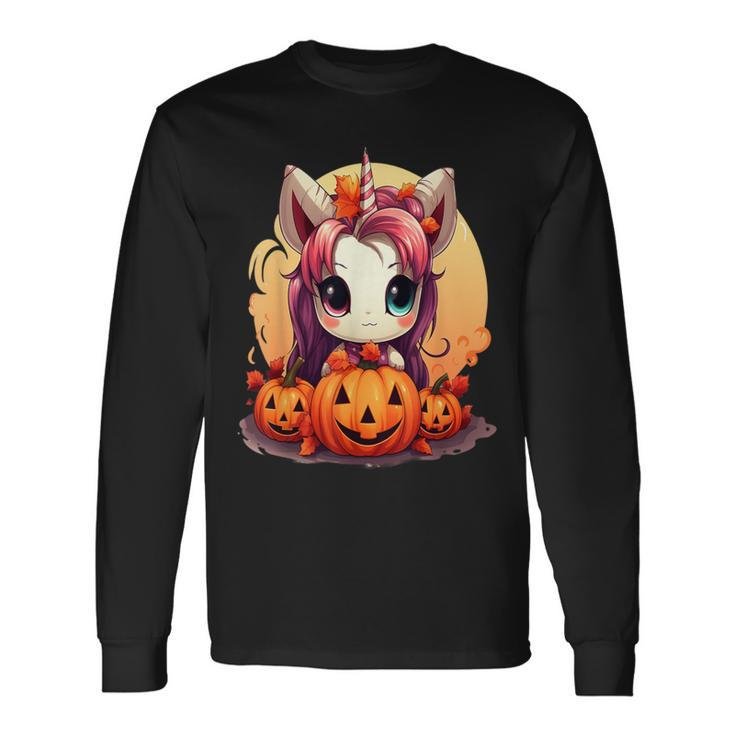 Autumn Halloween Costume Kawaii Pumpkin Unicorn Magic Long Sleeve T-Shirt