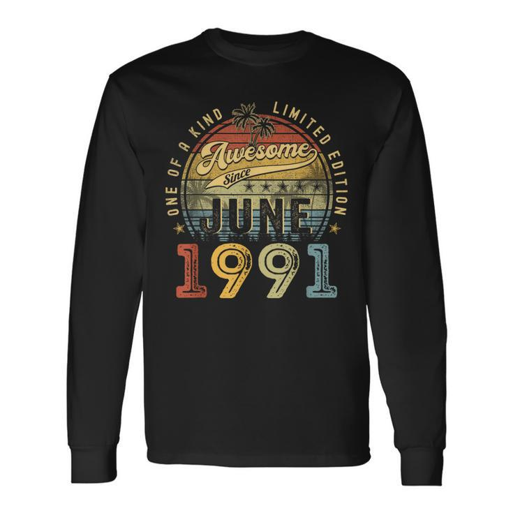 Awesome Since June 1991 Vintage 32Nd Birthday Party Retro Long Sleeve T-Shirt