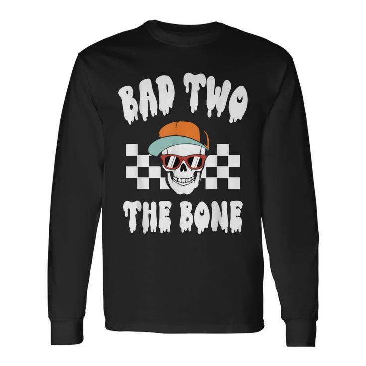 Bad Two The Bone 2Nd Birthday Halloween Skeleton Boy Long Sleeve T-Shirt Gifts ideas