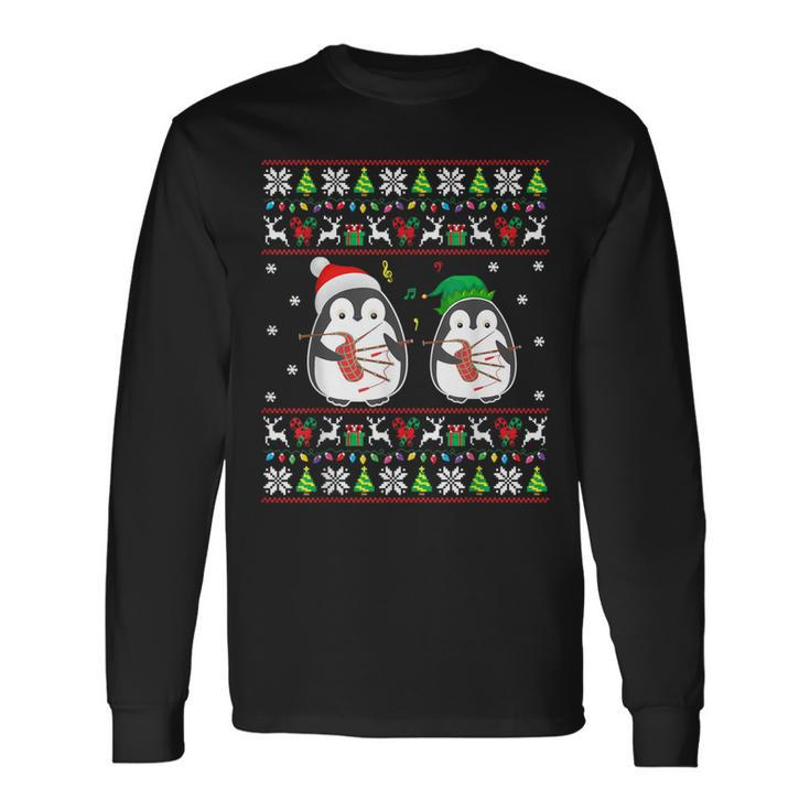 Bagpipes Ugly Christmas Sweater Elf Santa Penguin Matching Long Sleeve T-Shirt