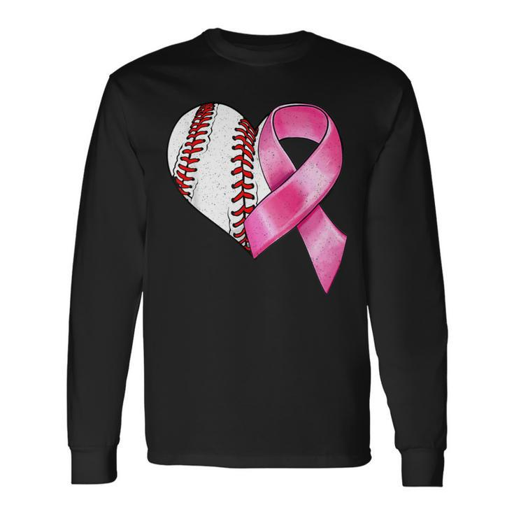 Baseball Heart Pink Ribbon Warrior Breast Cancer Awareness Long Sleeve T-Shirt