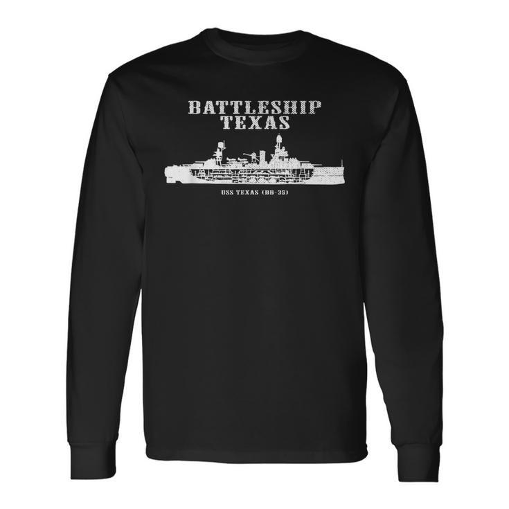 Battleship Texas Uss Texas Bb-35 Distressed Style Long Sleeve T-Shirt