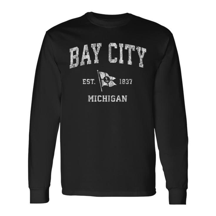 Bay City Mi Vintage Nautical Boat Anchor Flag Sports Long Sleeve T-Shirt T-Shirt