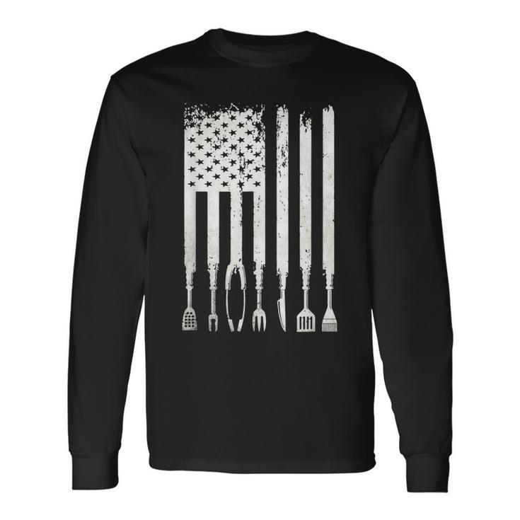 Bbq American Flag Smoker Grilling Barbecue Master Long Sleeve T-Shirt