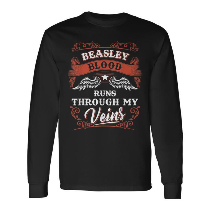 Beasley Blood Runs Through My Veins Family Christmas Long Sleeve T-Shirt Gifts ideas