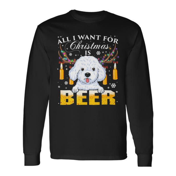 Beer Bichon Frise Reindeer Beer Christmas Ornaments Xmas Lights Long Sleeve T-Shirt