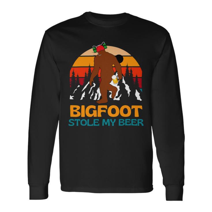 Beer Bigfoot Stole My Beer Yeti Sasquatch Drinking Retro Long Sleeve T-Shirt