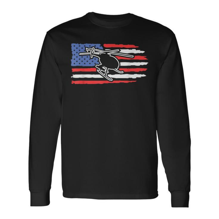 Bell Flight Patriotic Helicopter American Flag Long Sleeve T-Shirt T-Shirt
