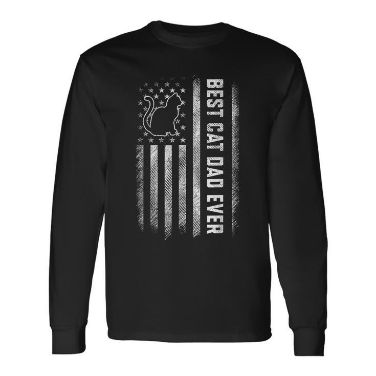 Best Cat Dad Ever American Flag Daddy Fathers Day Vintage Long Sleeve T-Shirt T-Shirt