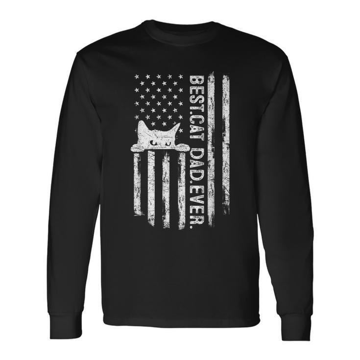 Best Cat Dad Ever Us American Flag Fathers Day 2023 Long Sleeve T-Shirt