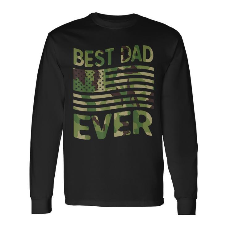 Best Dad Ever Fathers Day American Flag Military Camo Long Sleeve T-Shirt