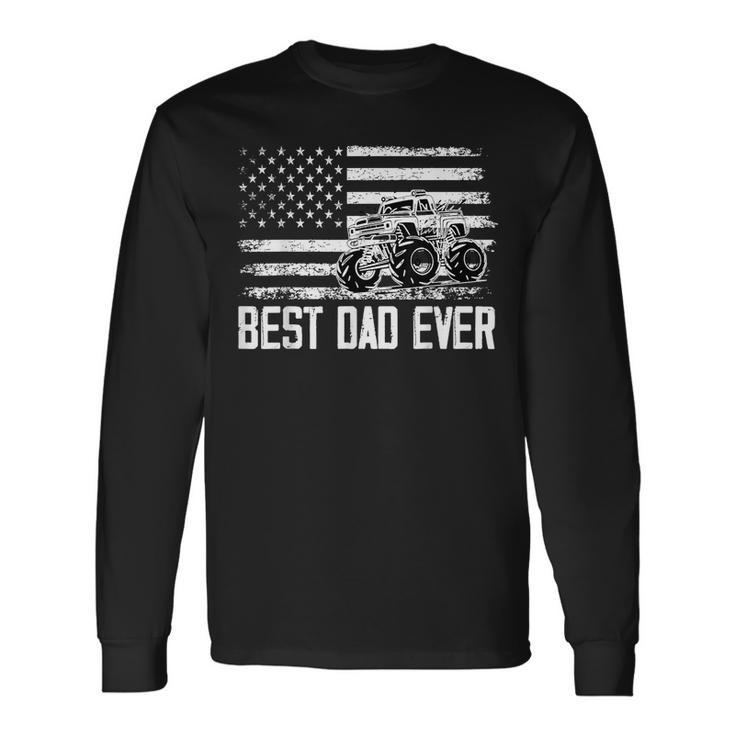 Best Dad Ever With Us American Flag Truck Dad Fathers Day Long Sleeve T-Shirt T-Shirt