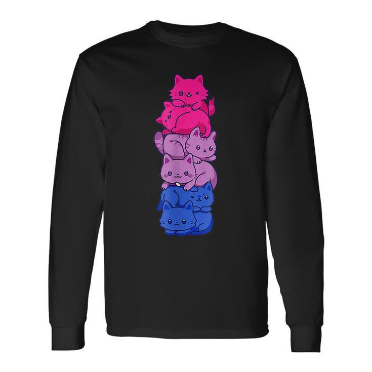 Bi Pride Cat Lgbt Bisexual Flag Cute Kawaii Cats Pile Long Sleeve T-Shirt T-Shirt