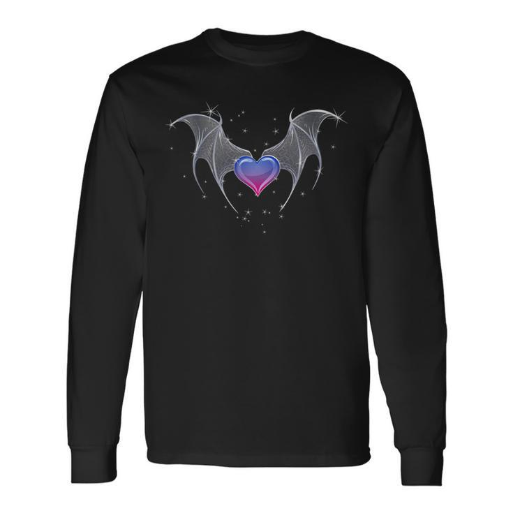 Bi Pride Flag Heart With Gothic Wings Bisexual Goth Long Sleeve T-Shirt T-Shirt