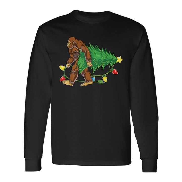Bigfoot Christmas Tree Lights Xmas Boys Sasquatch Lovers Long Sleeve T-Shirt