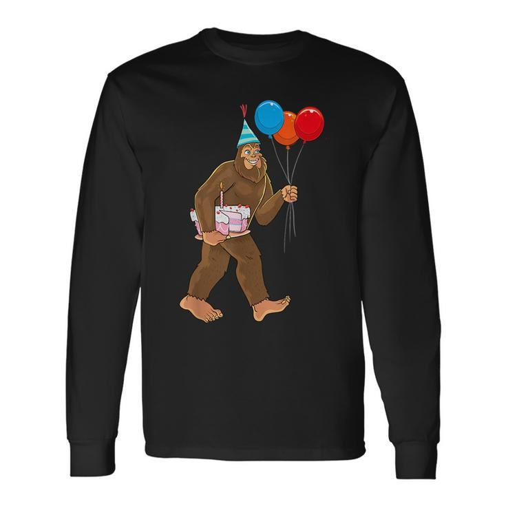 Bigfoot Its My Birthday Party Hat Balloons Boys Sasquatch Sasquatch Long Sleeve T-Shirt T-Shirt