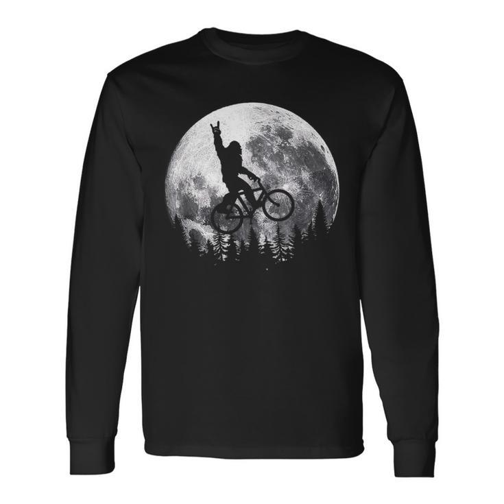 Bigfoot Ridding Mountain Bike On Moon Cycling Sasquatch Mtb Long Sleeve T-Shirt