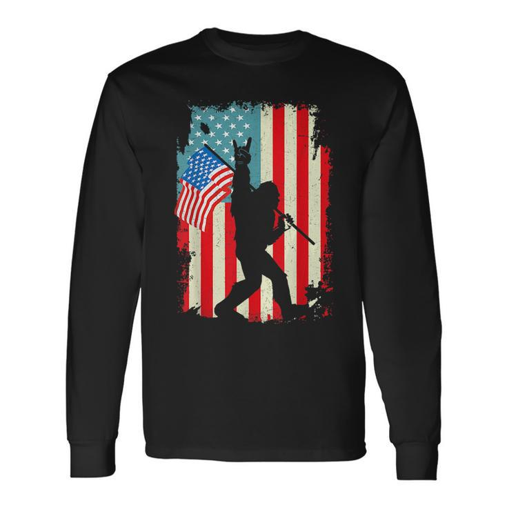 Bigfoot Rock And Roll Usa Flag Fourth 4Th Of July Long Sleeve T-Shirt Gifts ideas
