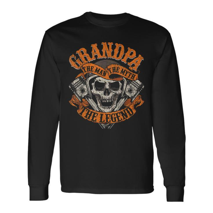 Biker Grandpa Man Myth Legend Fathers Day Grunge Motorcycle Long Sleeve T-Shirt T-Shirt Gifts ideas