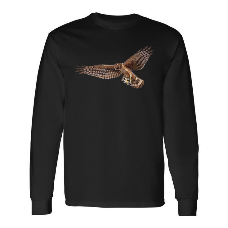 Birding Harrier Hawk Marsh Hawk Pocket-Style Emblem Long Sleeve T-Shirt