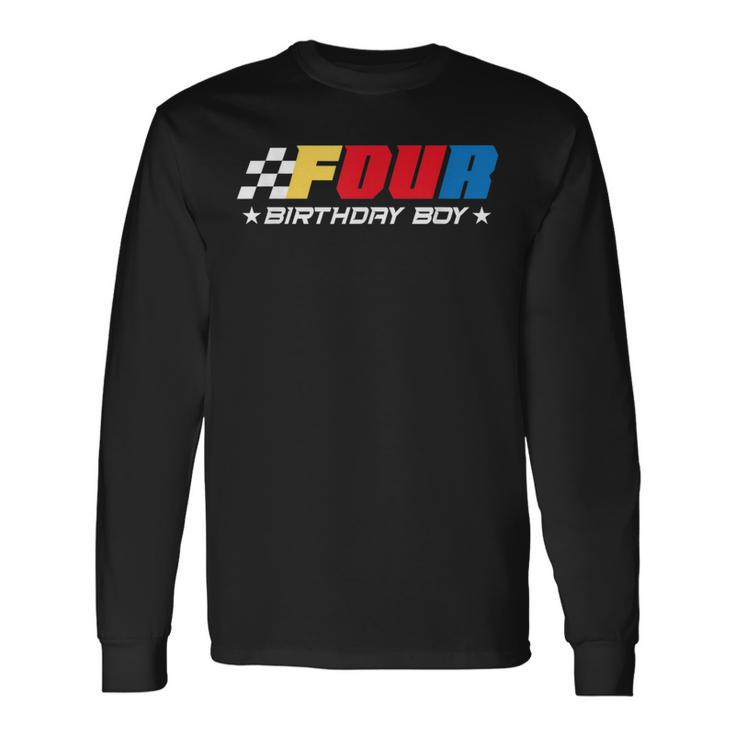 Birthday Boy 4 Four Race Car 4Th Racing Pit Crew Driver Long Sleeve T-Shirt