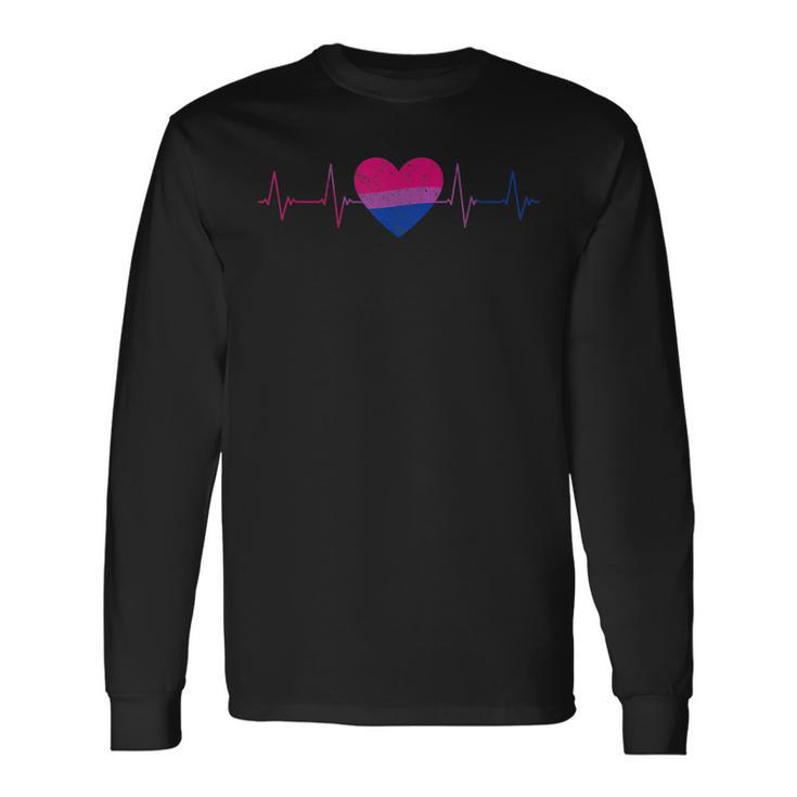 Bisexual Heartbeat Bi Flag Ekg Pulse Line Lgbt Pride Long Sleeve T-Shirt T-Shirt