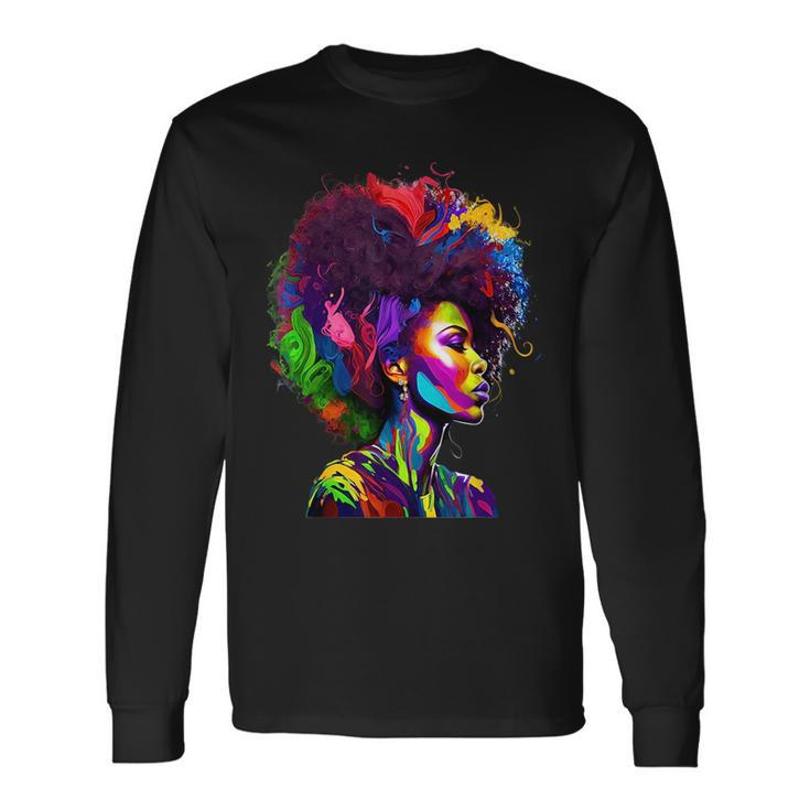 Black Queens Colorful Afro Long Sleeve T-Shirt T-Shirt