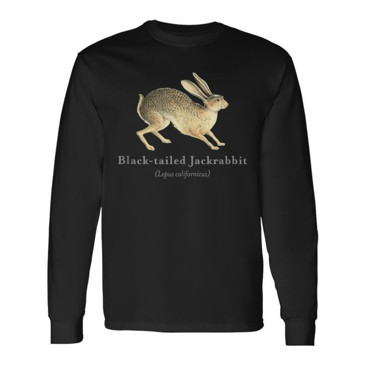 Black-Tailed Jackrabbit Portrait With Scientific Name Long Sleeve T-Shirt