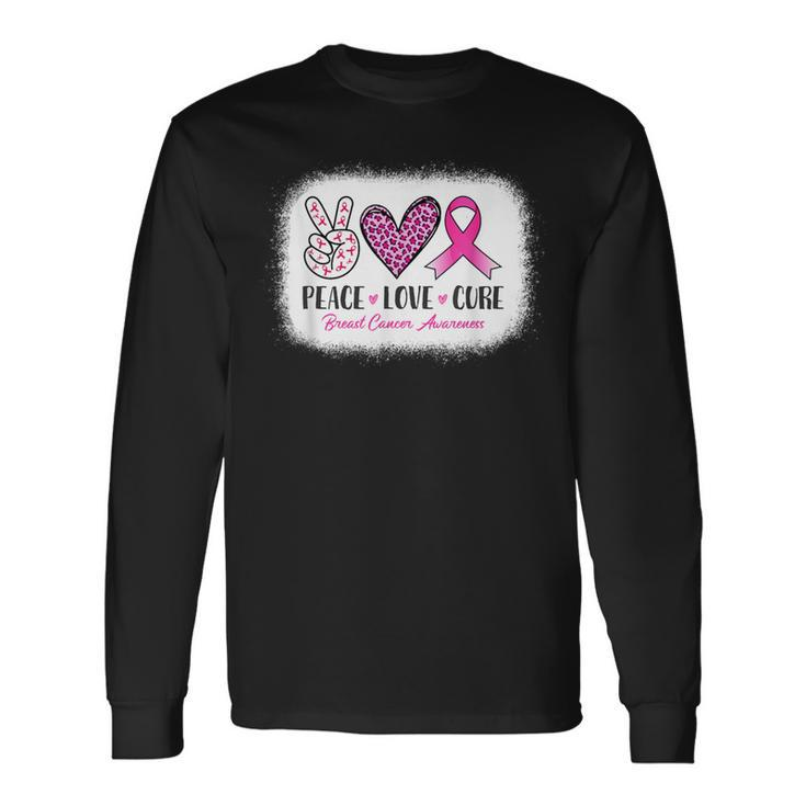 Bleached Peace Love Cure Leopard Breast Cancer Awareness Long Sleeve T-Shirt